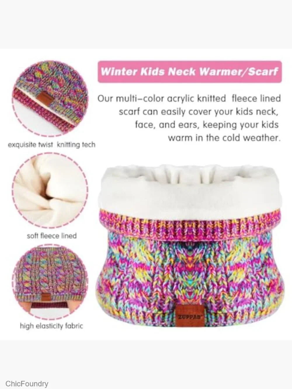 Kids Winter Hat Gloves Scarf Set, Knit Beanie Pom Fleece Lined Mittens Gaiter